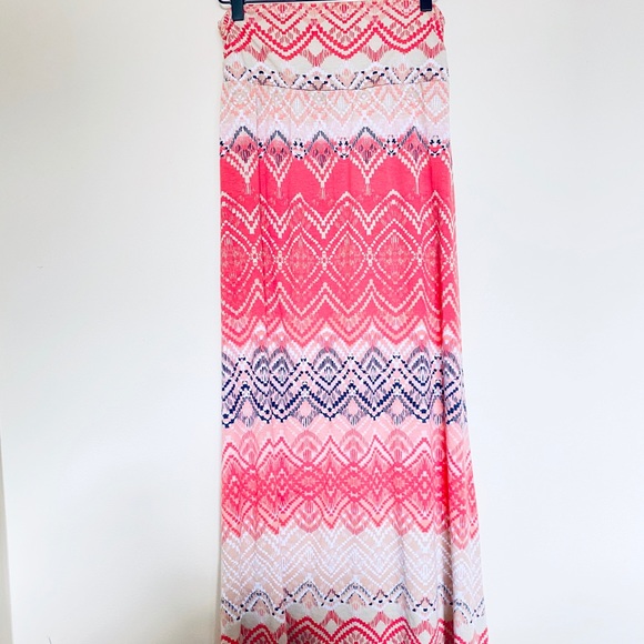 Maurices Pink Tan White And Blue Print Maxi Skirt - Picture 3 of 4